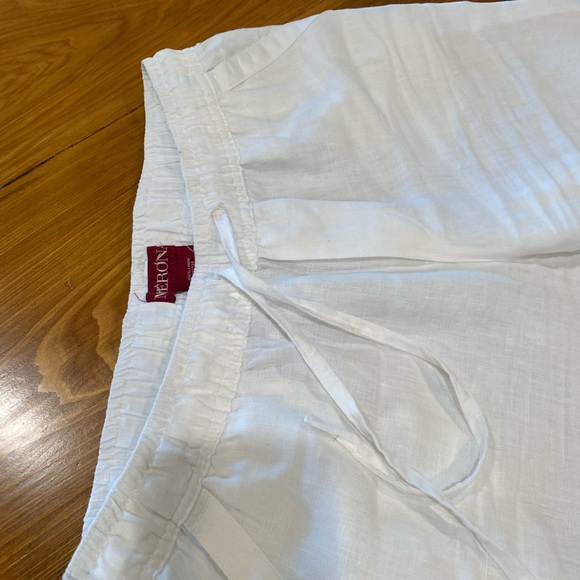 White Linen Drawstring Pants - Picture 3 of 7